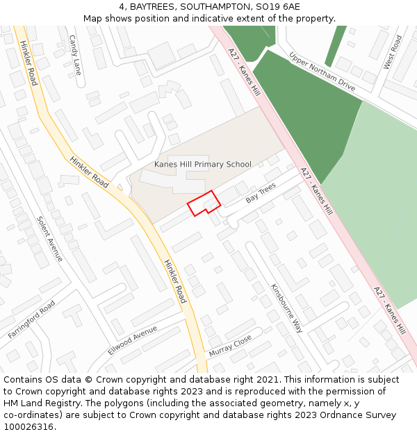 4, BAYTREES, SOUTHAMPTON, SO19 6AE: Location map and indicative extent of plot