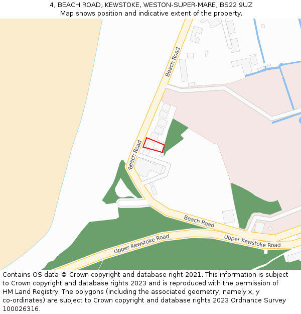 4, BEACH ROAD, KEWSTOKE, WESTON-SUPER-MARE, BS22 9UZ: Location map and indicative extent of plot