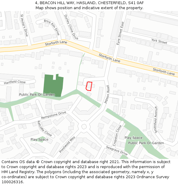 4, BEACON HILL WAY, HASLAND, CHESTERFIELD, S41 0AF: Location map and indicative extent of plot