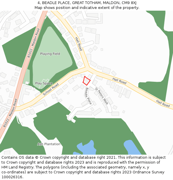 4, BEADLE PLACE, GREAT TOTHAM, MALDON, CM9 8XJ: Location map and indicative extent of plot