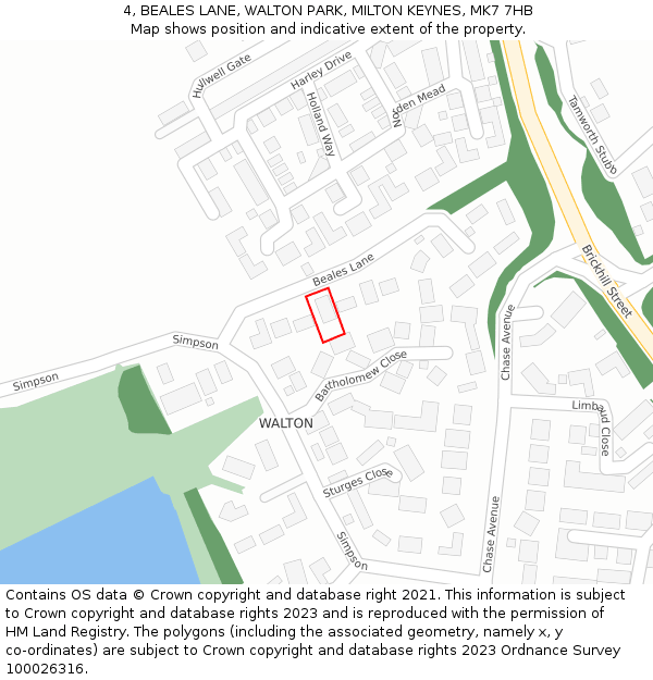 4, BEALES LANE, WALTON PARK, MILTON KEYNES, MK7 7HB: Location map and indicative extent of plot