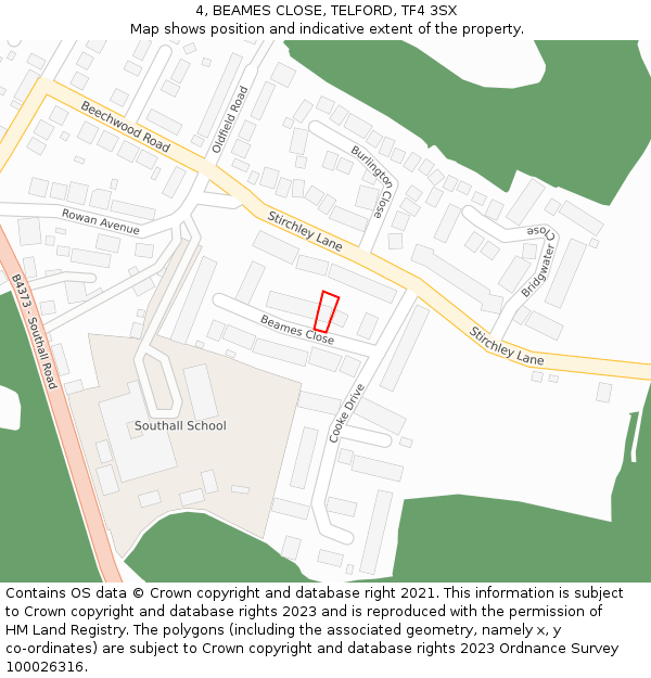 4, BEAMES CLOSE, TELFORD, TF4 3SX: Location map and indicative extent of plot