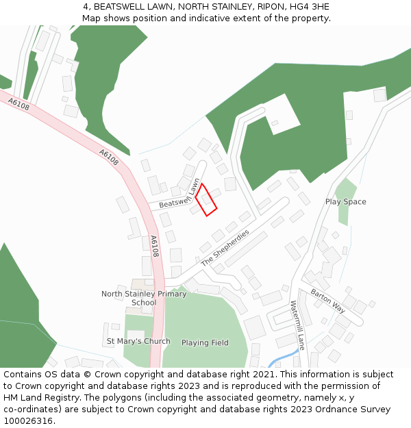 4, BEATSWELL LAWN, NORTH STAINLEY, RIPON, HG4 3HE: Location map and indicative extent of plot