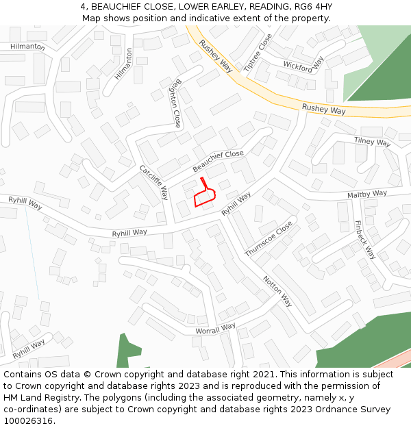 4, BEAUCHIEF CLOSE, LOWER EARLEY, READING, RG6 4HY: Location map and indicative extent of plot