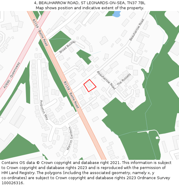 4, BEAUHARROW ROAD, ST LEONARDS-ON-SEA, TN37 7BL: Location map and indicative extent of plot