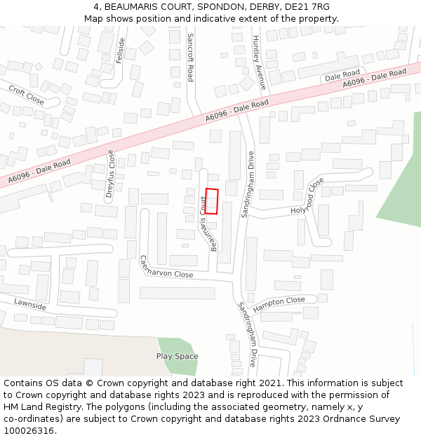 4, BEAUMARIS COURT, SPONDON, DERBY, DE21 7RG: Location map and indicative extent of plot