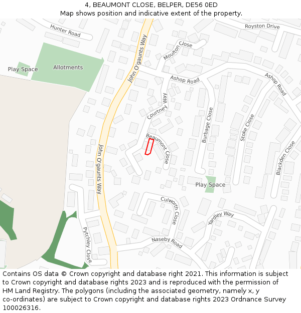 4, BEAUMONT CLOSE, BELPER, DE56 0ED: Location map and indicative extent of plot