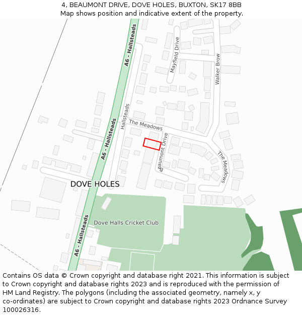 4, BEAUMONT DRIVE, DOVE HOLES, BUXTON, SK17 8BB: Location map and indicative extent of plot