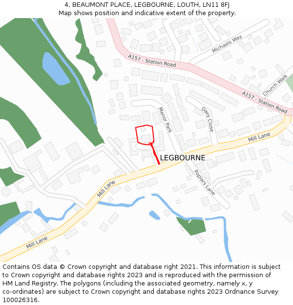 4, BEAUMONT PLACE, LEGBOURNE, LOUTH, LN11 8FJ: Location map and indicative extent of plot