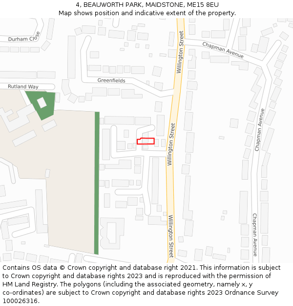 4, BEAUWORTH PARK, MAIDSTONE, ME15 8EU: Location map and indicative extent of plot