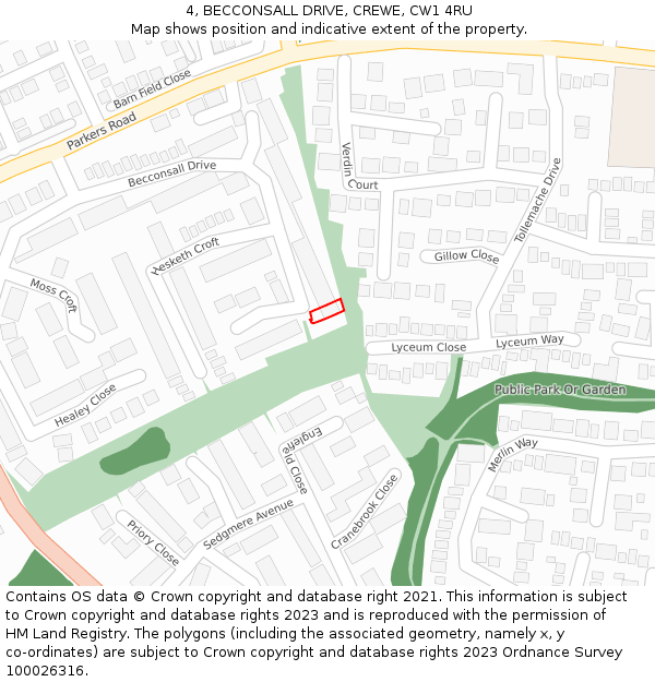 4, BECCONSALL DRIVE, CREWE, CW1 4RU: Location map and indicative extent of plot