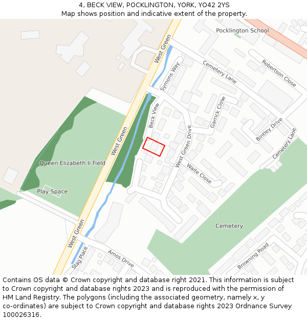 4, BECK VIEW, POCKLINGTON, YORK, YO42 2YS: Location map and indicative extent of plot