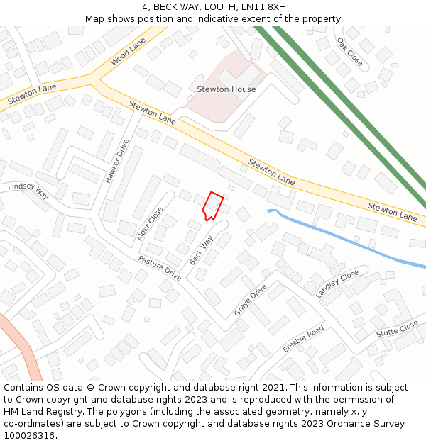 4, BECK WAY, LOUTH, LN11 8XH: Location map and indicative extent of plot