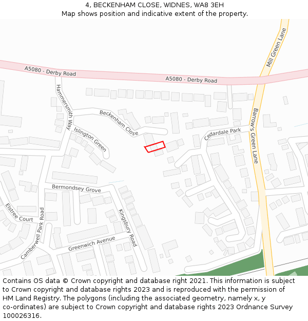 4, BECKENHAM CLOSE, WIDNES, WA8 3EH: Location map and indicative extent of plot