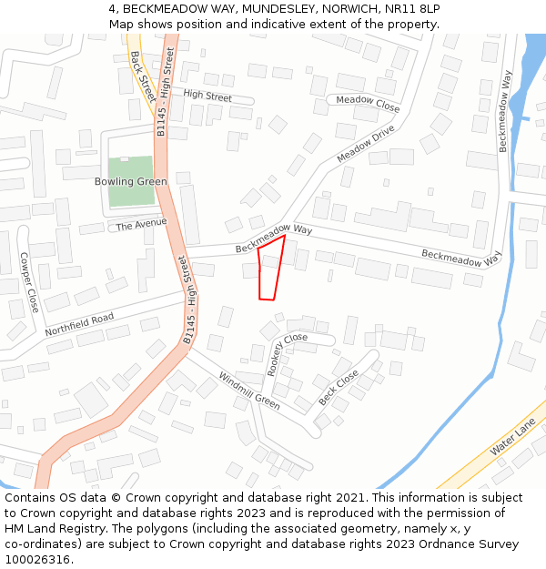 4, BECKMEADOW WAY, MUNDESLEY, NORWICH, NR11 8LP: Location map and indicative extent of plot