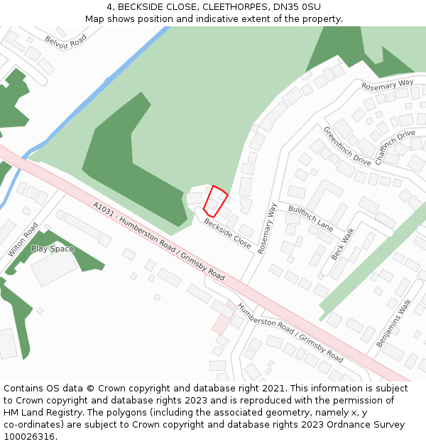 4, BECKSIDE CLOSE, CLEETHORPES, DN35 0SU: Location map and indicative extent of plot
