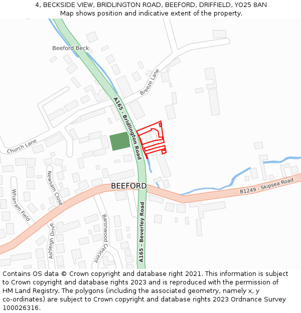 4, BECKSIDE VIEW, BRIDLINGTON ROAD, BEEFORD, DRIFFIELD, YO25 8AN: Location map and indicative extent of plot