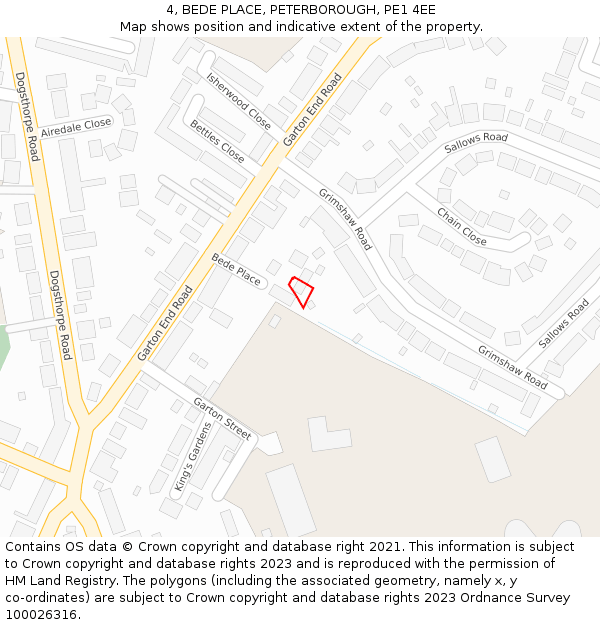 4, BEDE PLACE, PETERBOROUGH, PE1 4EE: Location map and indicative extent of plot