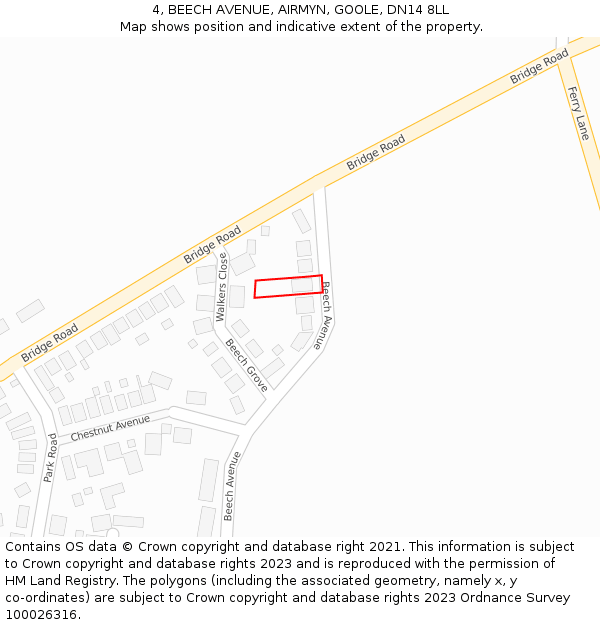 4, BEECH AVENUE, AIRMYN, GOOLE, DN14 8LL: Location map and indicative extent of plot