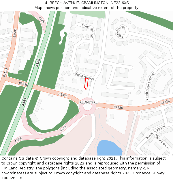 4, BEECH AVENUE, CRAMLINGTON, NE23 6XS: Location map and indicative extent of plot