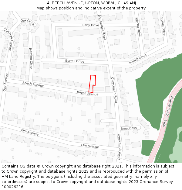 4, BEECH AVENUE, UPTON, WIRRAL, CH49 4NJ: Location map and indicative extent of plot