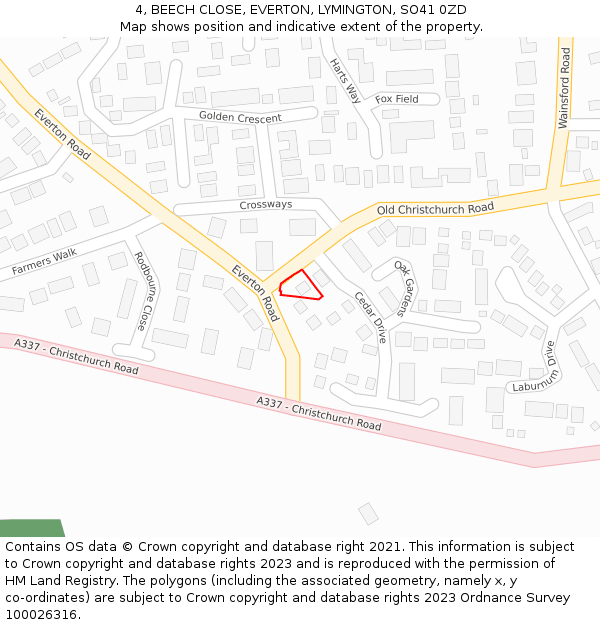 4, BEECH CLOSE, EVERTON, LYMINGTON, SO41 0ZD: Location map and indicative extent of plot