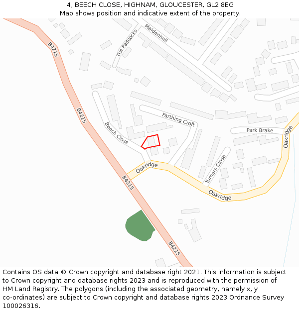 4, BEECH CLOSE, HIGHNAM, GLOUCESTER, GL2 8EG: Location map and indicative extent of plot