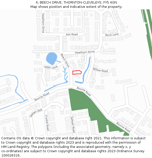 4, BEECH DRIVE, THORNTON-CLEVELEYS, FY5 4GN: Location map and indicative extent of plot