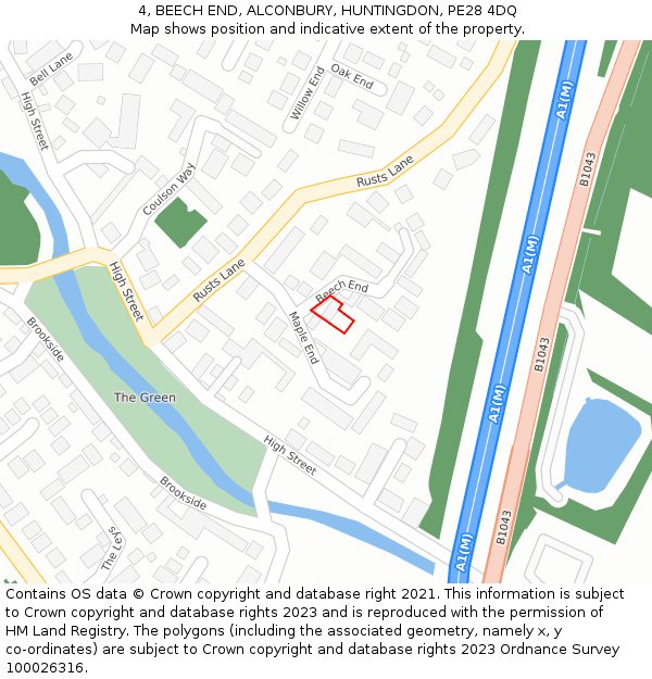 4, BEECH END, ALCONBURY, HUNTINGDON, PE28 4DQ: Location map and indicative extent of plot