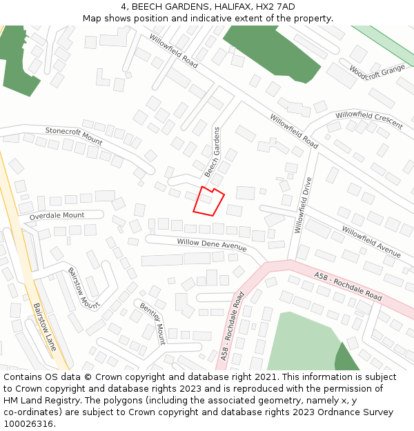 4, BEECH GARDENS, HALIFAX, HX2 7AD: Location map and indicative extent of plot