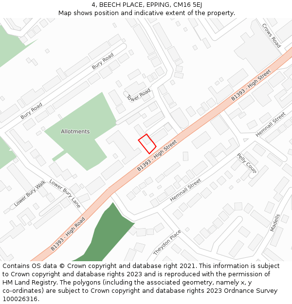 4, BEECH PLACE, EPPING, CM16 5EJ: Location map and indicative extent of plot