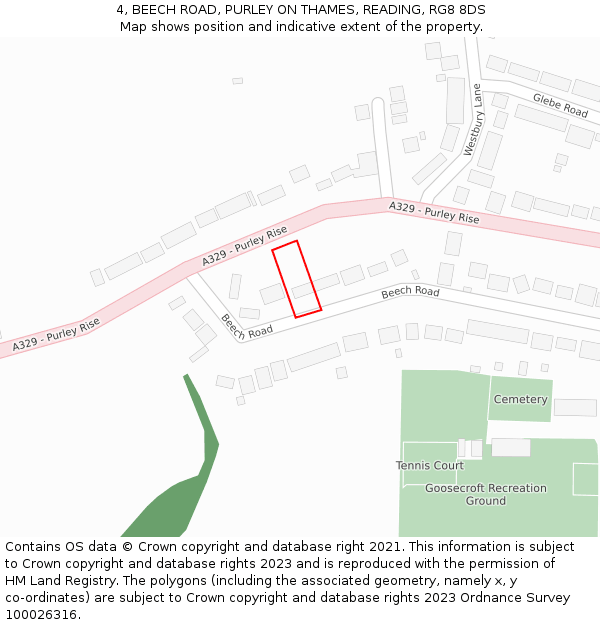 4, BEECH ROAD, PURLEY ON THAMES, READING, RG8 8DS: Location map and indicative extent of plot