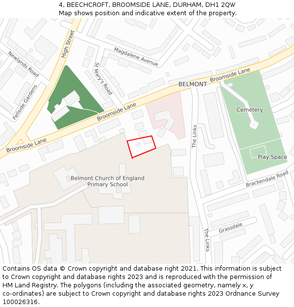 4, BEECHCROFT, BROOMSIDE LANE, DURHAM, DH1 2QW: Location map and indicative extent of plot