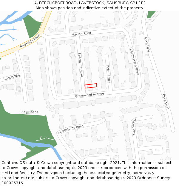 4, BEECHCROFT ROAD, LAVERSTOCK, SALISBURY, SP1 1PF: Location map and indicative extent of plot