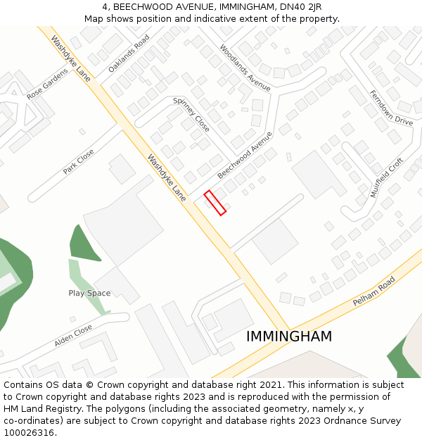 4, BEECHWOOD AVENUE, IMMINGHAM, DN40 2JR: Location map and indicative extent of plot