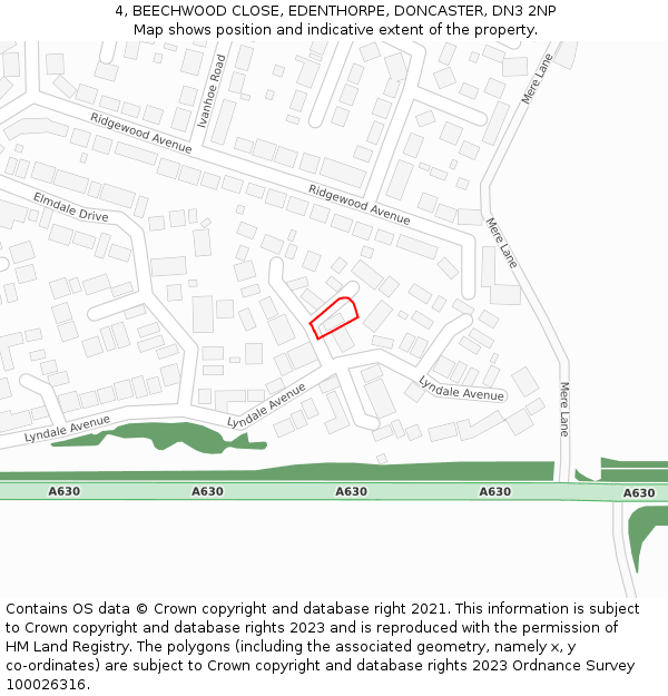 4, BEECHWOOD CLOSE, EDENTHORPE, DONCASTER, DN3 2NP: Location map and indicative extent of plot
