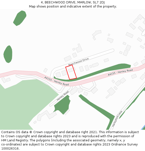 4, BEECHWOOD DRIVE, MARLOW, SL7 2DJ: Location map and indicative extent of plot