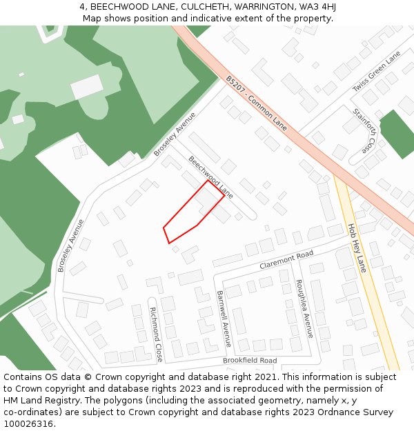 4, BEECHWOOD LANE, CULCHETH, WARRINGTON, WA3 4HJ: Location map and indicative extent of plot