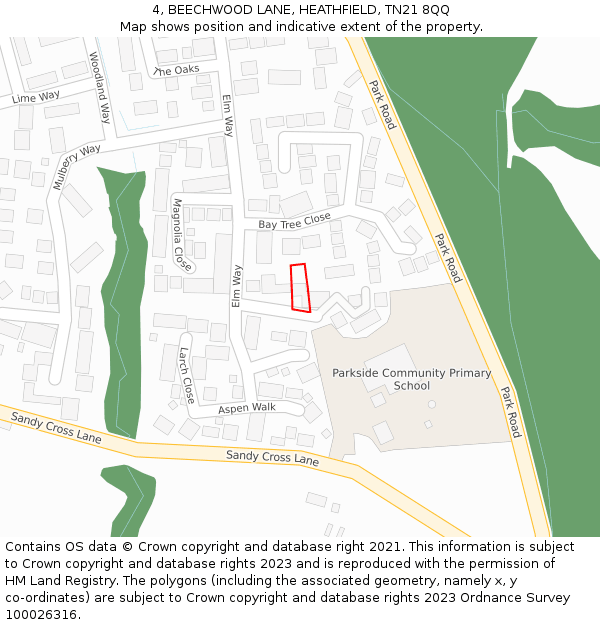 4, BEECHWOOD LANE, HEATHFIELD, TN21 8QQ: Location map and indicative extent of plot