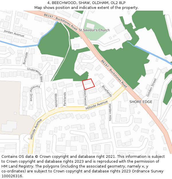 4, BEECHWOOD, SHAW, OLDHAM, OL2 8LP: Location map and indicative extent of plot