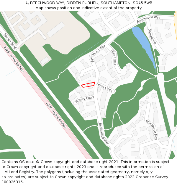 4, BEECHWOOD WAY, DIBDEN PURLIEU, SOUTHAMPTON, SO45 5WR: Location map and indicative extent of plot