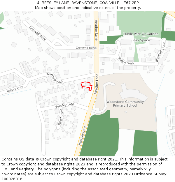 4, BEESLEY LANE, RAVENSTONE, COALVILLE, LE67 2EP: Location map and indicative extent of plot