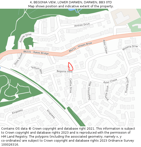 4, BEGONIA VIEW, LOWER DARWEN, DARWEN, BB3 0TD: Location map and indicative extent of plot