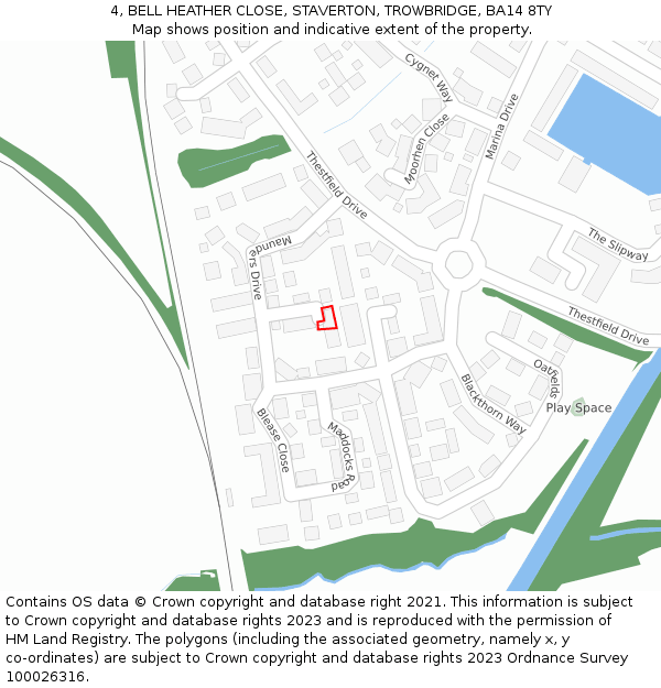 4, BELL HEATHER CLOSE, STAVERTON, TROWBRIDGE, BA14 8TY: Location map and indicative extent of plot