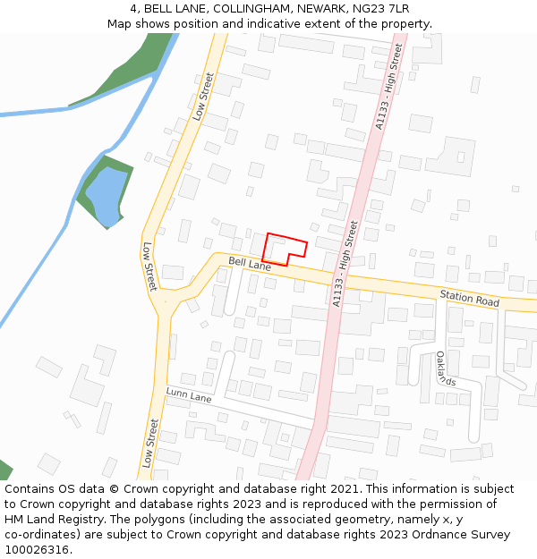 4, BELL LANE, COLLINGHAM, NEWARK, NG23 7LR: Location map and indicative extent of plot