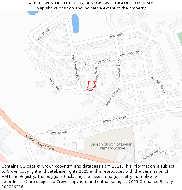 4, BELL WEATHER FURLONG, BENSON, WALLINGFORD, OX10 6FA: Location map and indicative extent of plot