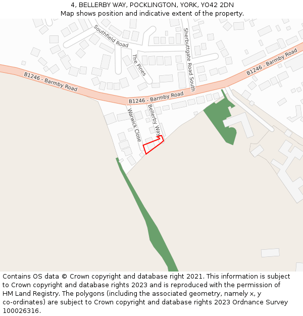 4, BELLERBY WAY, POCKLINGTON, YORK, YO42 2DN: Location map and indicative extent of plot