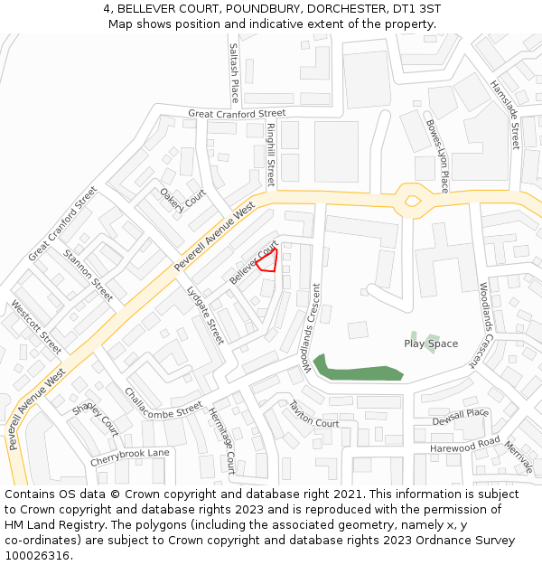 4, BELLEVER COURT, POUNDBURY, DORCHESTER, DT1 3ST: Location map and indicative extent of plot