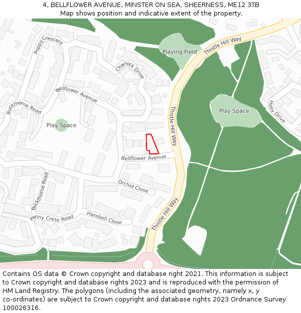 4, BELLFLOWER AVENUE, MINSTER ON SEA, SHEERNESS, ME12 3TB: Location map and indicative extent of plot