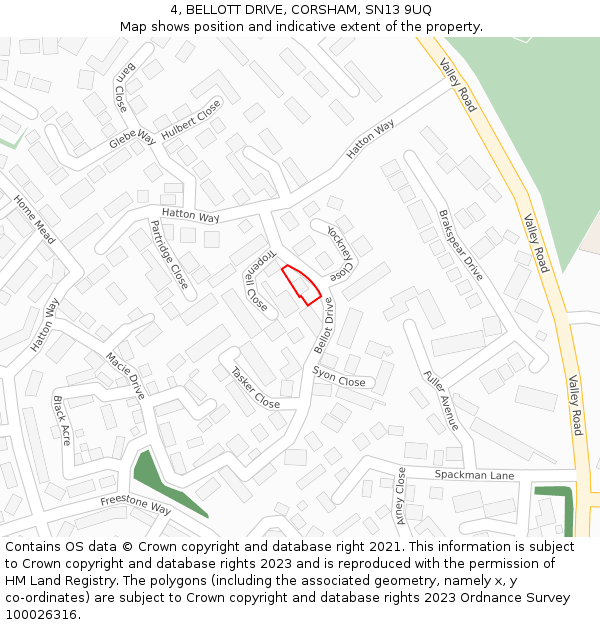 4, BELLOTT DRIVE, CORSHAM, SN13 9UQ: Location map and indicative extent of plot